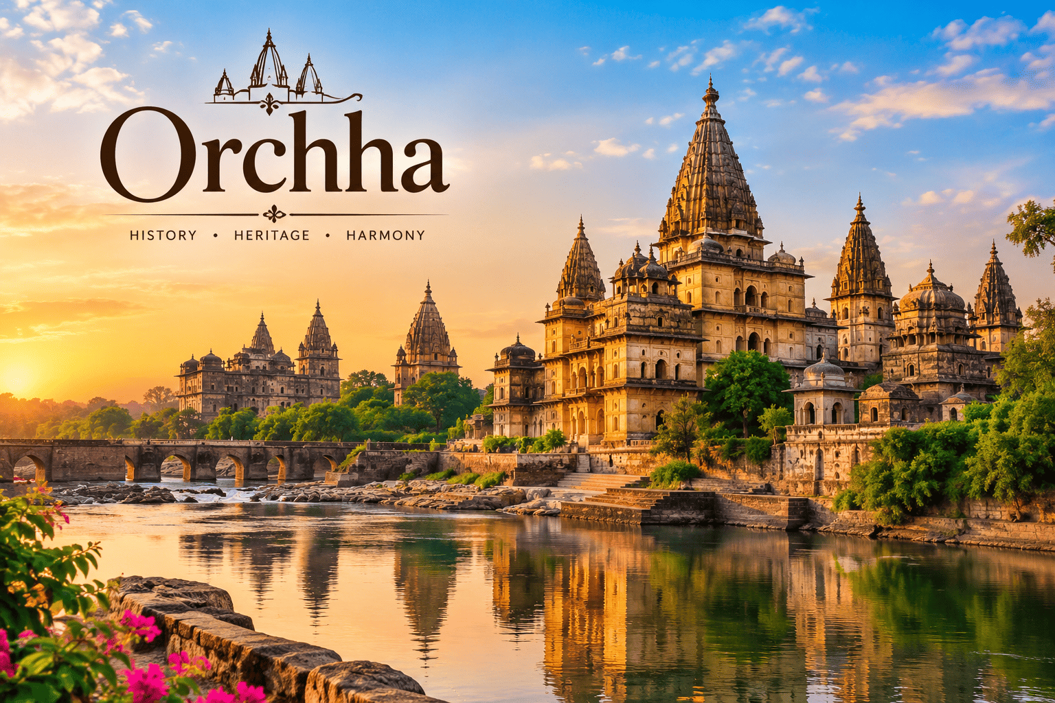 Orchha palaces and cenotaphs on the Betwa river