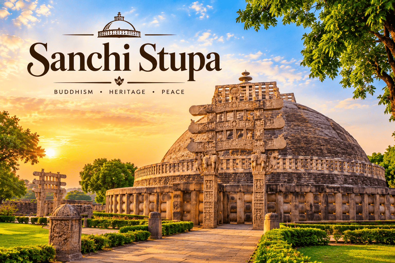 The Great Stupa at Sanchi at golden hour